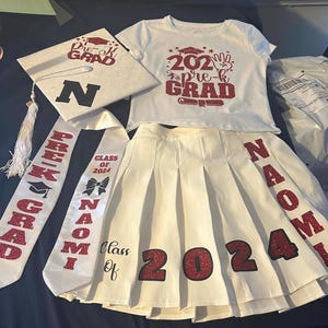Custom Graduation Skirt Set | Class of 2025 Grad Outfit | Personalized Skirt, Shirt & Stole Set