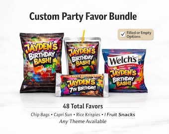 Custom Party Favor Bundle, Personalized Chip Bags, Capri Sun, Rice Krispies, Fruit Snacks