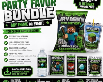 Custom Digital Party Favor Bundle | 5 Personalized Chip Bag & Treat Designs | Any Theme