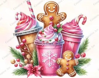 Christmas Drink Clipart | Gingerbread Hot Cocoa PNG (Digital Download)
