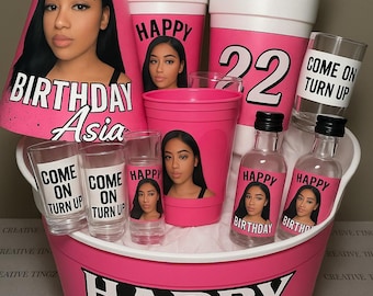 Set de cubetas para fiestas personalizadas: vasos, chupitos, sombreros / Cumpleaños, fiestas de fin de año y más