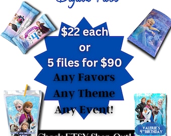 Custom Digital Party Favors | Any Theme or Event | Personalized Files for Chips & Treats