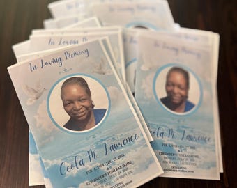 Custom Obituary Programs Funeral Memorial Packages Prayer Cards Buttons T Shirts Posters