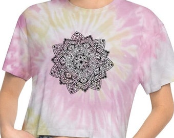 Mandala Women's Tie-Dye Crop Top, Boho Zen Tee