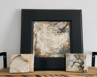 Handmade Resin Art Painting on Wood – Decorative Coaster Set
