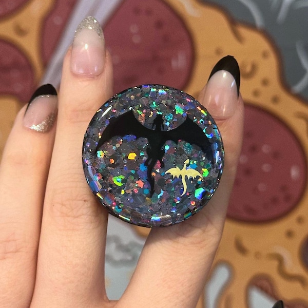 PopSocket Dragon Duo Silhouette Glitter Resin Phone/Kindle/Tablet PopGrip