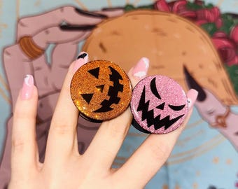 PopSocket Jack o Lantern Pumpkin Halloween Glitter Resin Phone/Kindle/Tablet PopGrip