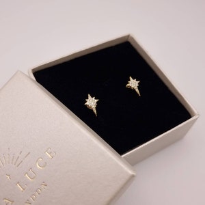 Asteria 14kt gold-plated Diamond Stud Star Earring 925 Sterling Silver Earrings Birthday Gift Minimalist Earring Christmas earring image 1