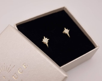 Asteria 14kt gold-plated Diamond Stud Star Earring | 925 Sterling Silver Earrings | Birthday Gift | Minimalist Earring | Christmas earring