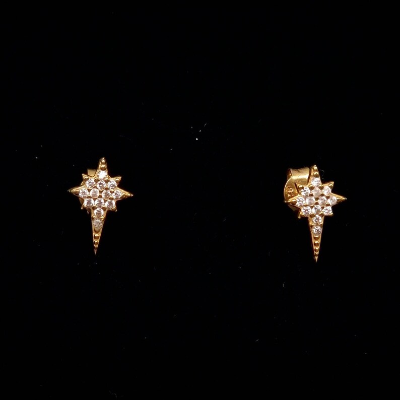 Asteria 14kt gold-plated Diamond Stud Star Earring 925 Sterling Silver Earrings Birthday Gift Minimalist Earring Christmas earring image 3