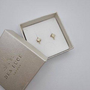 Asteria 14kt gold-plated Diamond Stud Star Earring 925 Sterling Silver Earrings Birthday Gift Minimalist Earring Christmas earring image 4