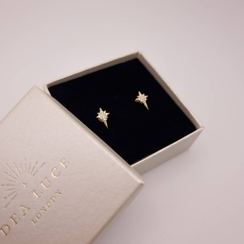Asteria 14kt gold-plated Diamond Stud Star Earring 925 Sterling Silver Earrings Birthday Gift Minimalist Earring Christmas earring image 1