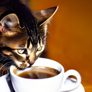 Cat Drinking Coffee - Digital Art Work