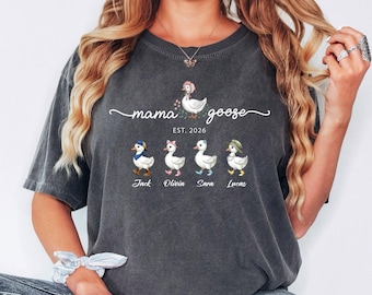 Comfort Colors® Mama Goose-shirt, gepersonaliseerd mama-shirt, aangepast shirt met kindernamen, T-shirt moeder est jaar, T-shirt familiegans, cadeau moeder