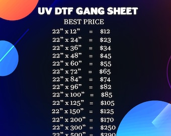 Custom UV DTF Transfer Gang Sheets, Permanent Durable Vibrant Uv Dtf, Easy To Use, Custom Stickers, Ready For Press, Cup Wrap Printing
