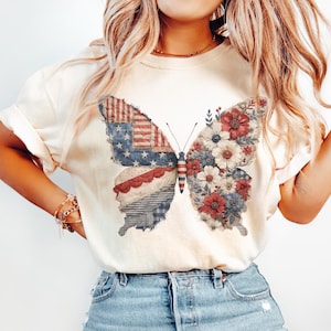 Comfort Colors® Patriotic Butterfly Shirt, American Flag Butterfly Tee, 4th Of July Shirt, Independence Day Gift, Print Only — Not a Patch