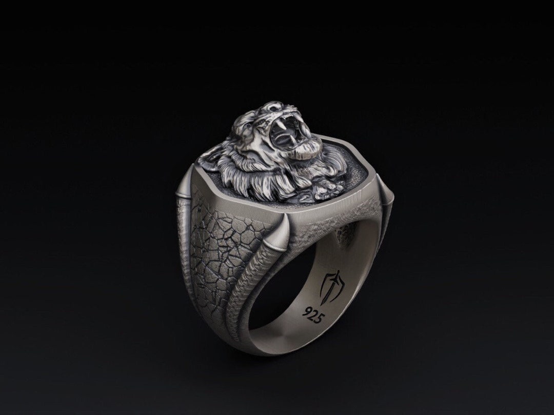 Vintage Solid 925 Sterling Zilver Tiger Head Ring voor Mannen Open Verstelbare