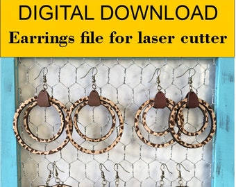 May include: Digital download file for laser cutter earrings.  Hoop earrings with a leopard print design.  Available in SVG, JPG, PDF, and PNG formats.