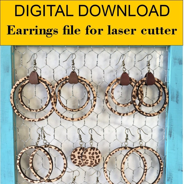 Hoop Wooden earrings, Earrings Bundle Laser Cut Digital File, Leopard hoop Earrings SVG, Glowforge Earring, Digital Download Only