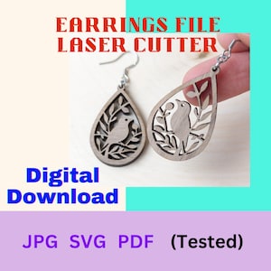 Vogel aus Holz Ohrringe, Ohrringe Laser geschnitten, digitale Datei, Ohrringe SVG, Glowforge Ohrring, nur digitaler Download, SVG Ohrringe