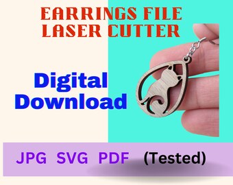 Kattörhängen i trä, örhängen bunt laserskuren digital fil, kattörhängen SVG, Glowforge örhänge, endast digital nedladdning, SVG örhängen
