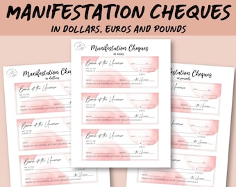 Manifestation cheques in dollars, pounds and euros | Vision Board | Money affirmations | Abundance | Wealth | Prosperity