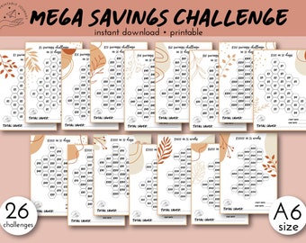 MEGA Savings challenge bundle | A6 size | Money challenge | Abundance | Prosperity | Finance planner | Money savings tracker
