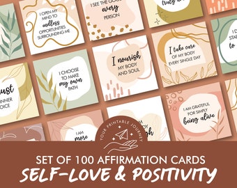 100 affirmation cards printable | Self-love | Body positivity | Boho pastel deck | Law of attraction cards | Daily affirmations