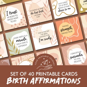 Set of 40 Birth Affirmation Cards | Boho pastel style | Printable birth quotes | Positive Affirmation Deck | Digital Download