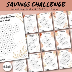Savings challenge bundle | 8.5x11&quot; | Printable | Money savings tracker | Abundance | Finance planner | Money challenge | US Letter