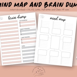 Mind map bundle | US letter, Classic HP, A4, A5 and half-letter | Brain dump printable | Planner insert | Brainstorm map | Idea board