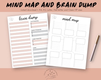 Mind map bundle | US letter, Classic HP, A4, A5 and half-letter | Brain dump printable | Planner insert | Brainstorm map | Idea board