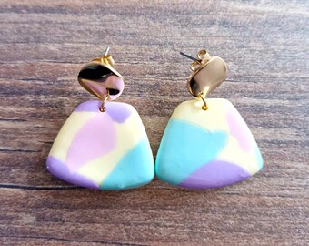 boucles d'oreilles, boucles d'oreilles en argile polymère, couleurs pastels, made in France, fait main