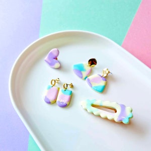 boucles d'oreilles, boucles d'oreilles en argile polymère, couleurs pastels, made in France, fait main zdjęcie 2
