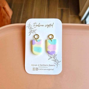 boucles d'oreilles, boucles d'oreilles en argile polymère, couleurs pastels, made in France, fait main image 1