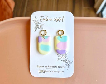 boucles d'oreilles, boucles d'oreilles en argile polymère, couleurs pastels, made in France, fait main