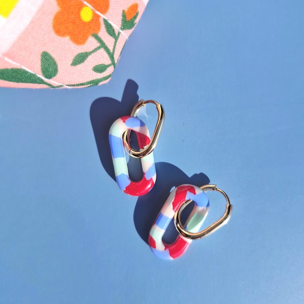 Interchangeable and customizable hoop earrings, oval hoop earrings, handmade earrings, Maïka model