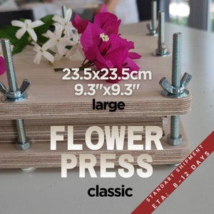 Flower Press / Large Size 23.5x23.5 cm (9.3&quot;x9.3&quot;) / Classical Wooden Plant Press / Herbarium / Press Tool