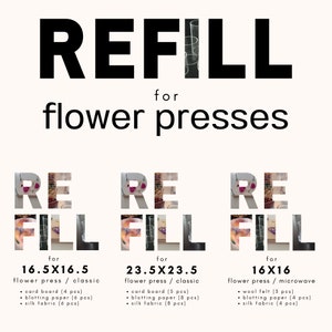 RICARICHE per presse per fiori classiche e a microonde / erbario / carte assorbenti + tessuti di organza di seta + cartoncini - feltri di lana