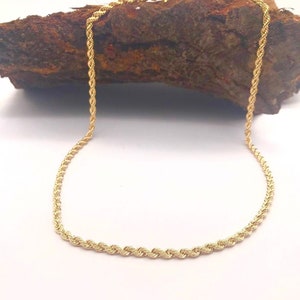 14K Gelbgold Kettenhalskette - Seil Gliederkette - 3 MM Seil Gliederkette - Herren und Damen Goldkette - Handgemachte Kette - Italienisches Gold Design