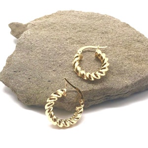 14K Yellow Gold Earrings - Twisted Hoop Earrings - Gold Hoop Earrings - Gold Gift for Women - Handmade Earrings - Italian Gold Design