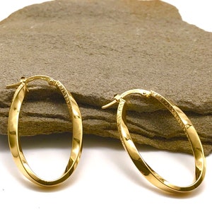 14K Yellow Gold Earrings - Hoop Earrings - Oval Gold Earrings - Gold Gift for Women - Handmade Earrings - Italian Gold Design