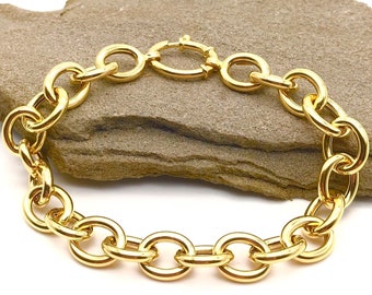 14K Yellow Gold Bracelet - Rolo Link Bracelet - Dainty Gold Bracelet - Italian Gold Bracelet - Handmade Gold Bracelet  - Italian Gold Design