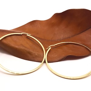 18K Yellow Large Gold Earrings - Polished Hoop Earrings - Big Hoop Earrings - Gold Gift for Women - Handmade Earrings - Italian Gold Design