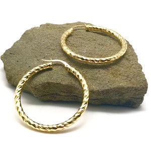 14K Yellow Gold Earrings - Hoop Earrings - Hammered Gold Earrings - Gold Gift for Women - Handmade Earrings - Italian Gold Design