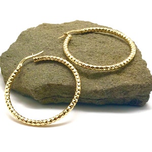 14K Yellow Gold Earrings - Hoop Earrings - Hammered Gold Earrings - Gold Gift for Women - Handmade Earrings - Italian Gold Design
