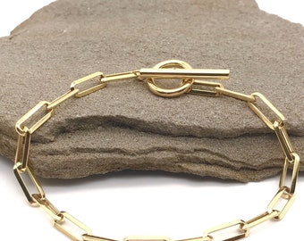 9K Yellow Gold Paperclip Bracelet - Handmade - Italian Design - 7.5 Inch Long