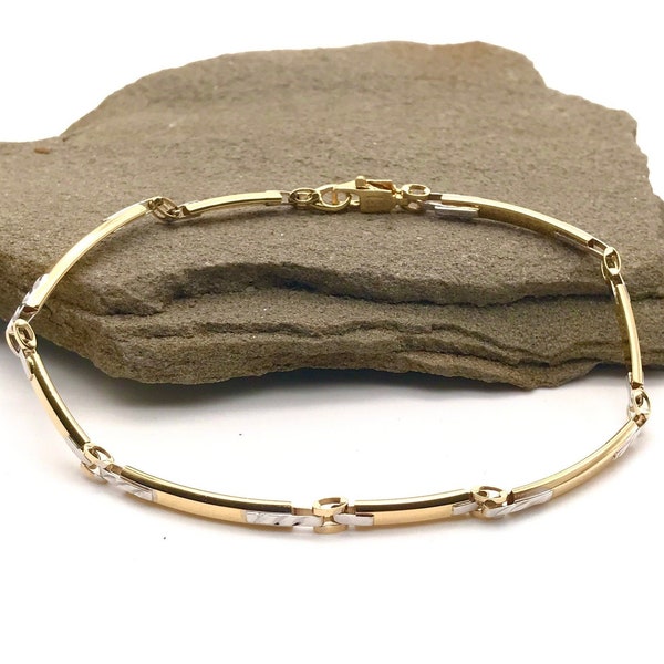 Bracelet 18K Bi-Tone Gold Men’s bracelet avec barres arrondies - Bracelet Bar Link fait à la main - Bracelet en or pour homme - Design en or italien