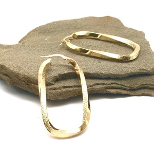 14K Yellow Gold Earrings - Hoop Earrings - Oval Gold Earrings - Gold Gift for Women - Handmade Earrings - Italian Gold Design