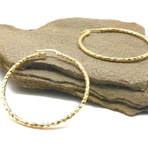 14K Yellow Gold Earrings - Hoop Earrings - Hammered Gold Earrings - Gold Gift for Women - Handmade Earrings - Italian Gold Design